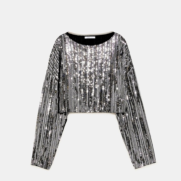 Zara | Tops | Zara Sequin Long Sleeve 